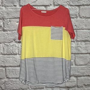 Main‎ Strip Short Sleeve Blouse Top Women's Size Medium